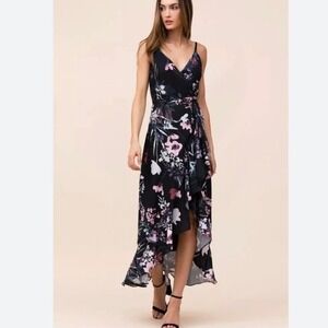 Yumi Kim Cross Roads True Wrap Maxi Dress Misty Bouquet Black Floral Size S NWT